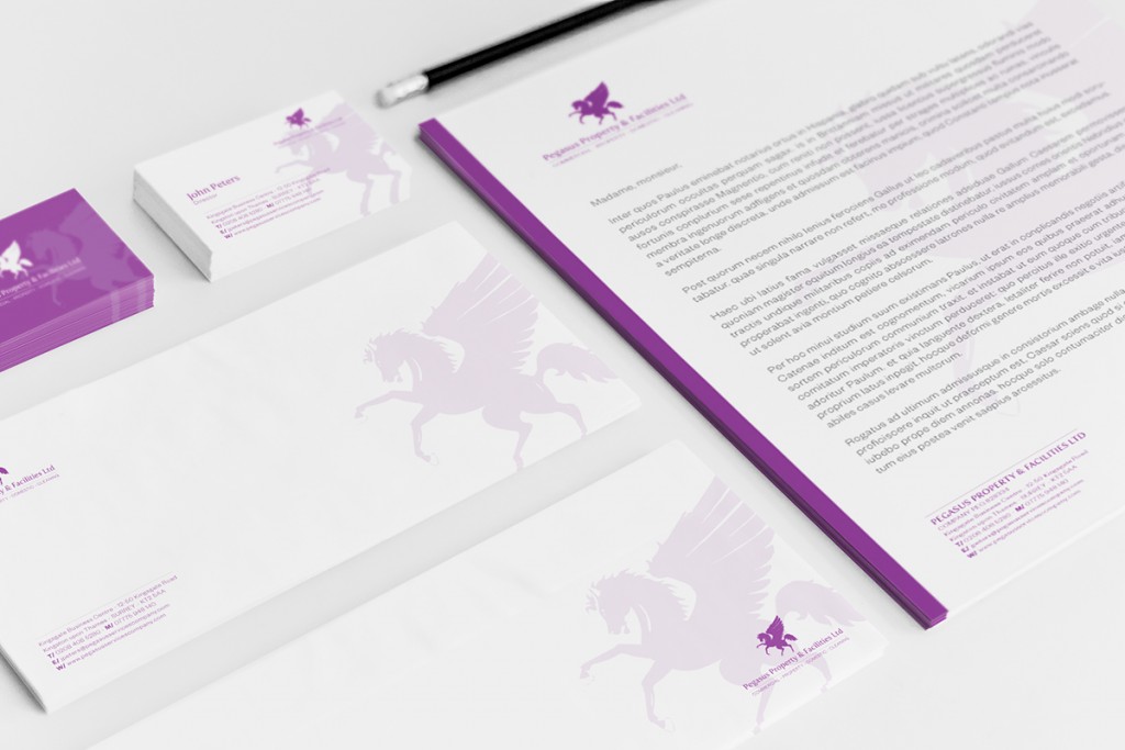 Création d'une charte graphique papier (carte de visite, enveloppe et entête de lettre) pour PEGASUS