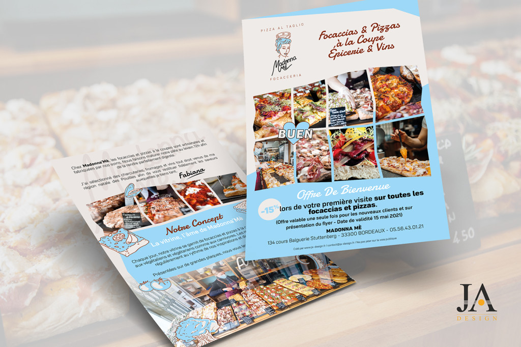 Création d'un flyer pour la pizzeria Madonna Me à Bordeaux