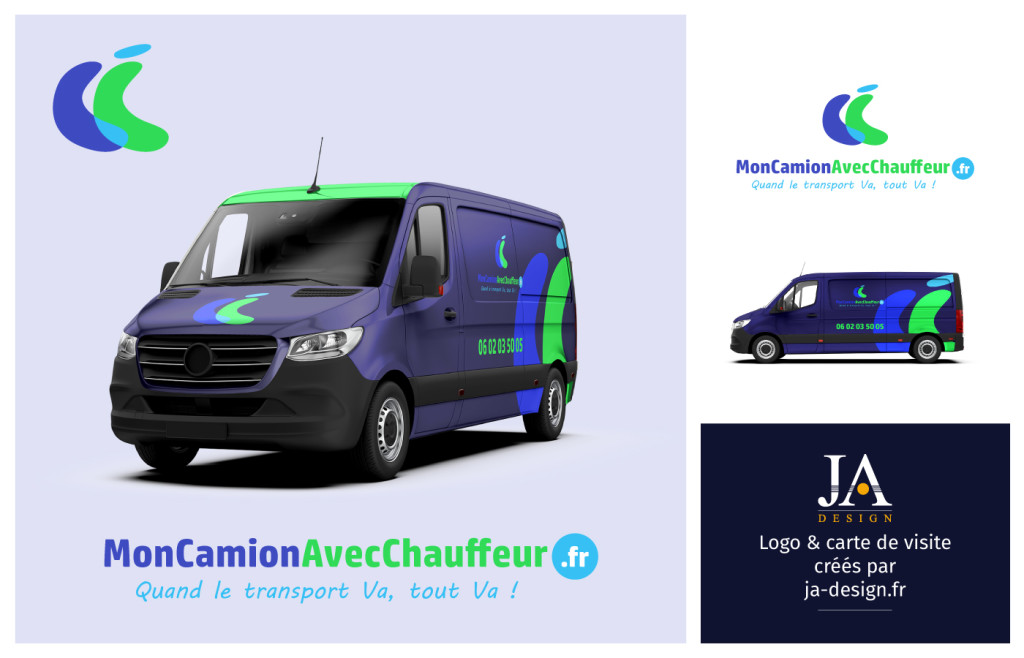 Création d'un logo et d'un habillage pour véhicule utilitaire pour MonCamionAvecChauffeur.com - par JA Design - Graphiste freelance à Bordeaux