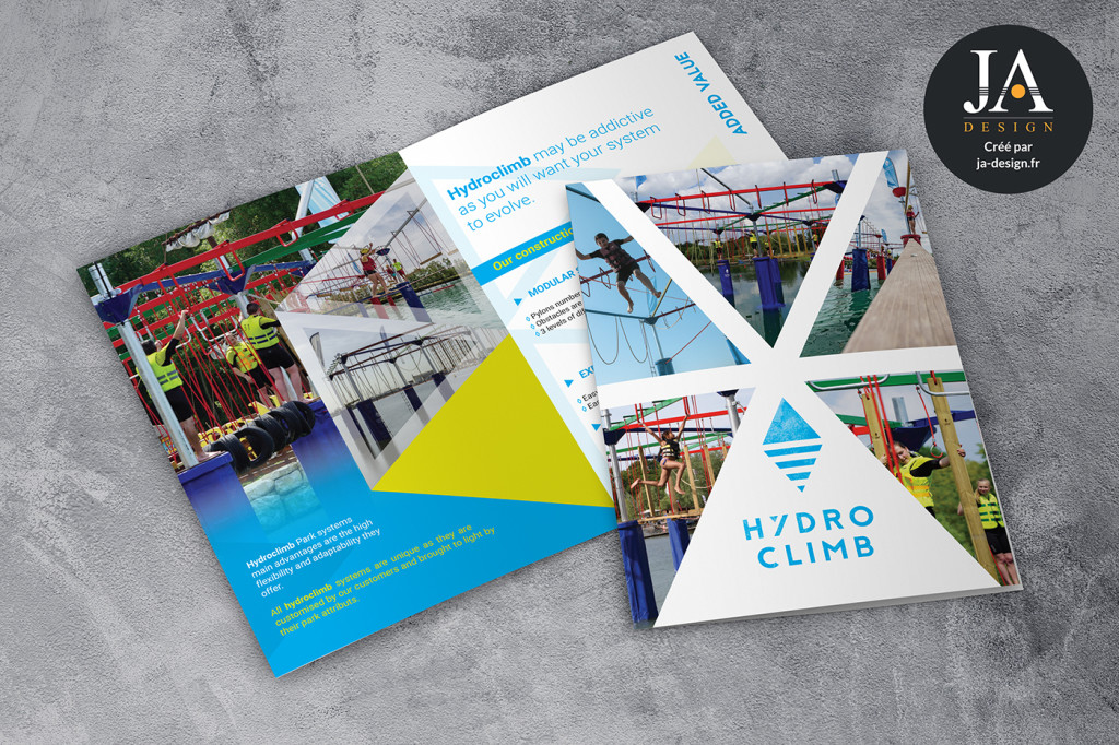 Création et mise en page d'une plaquette de présentation pour Hydro Climb par JA Design - Graphiste freelance Bordeaux
