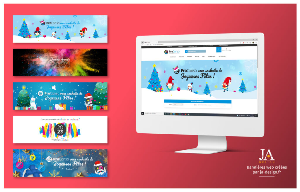 JA Design vous propose la création de bannières web pour les fêtes de fin d'année. Soyez original !
Création de Posts et Bannières pour les Réseaux Sociaux