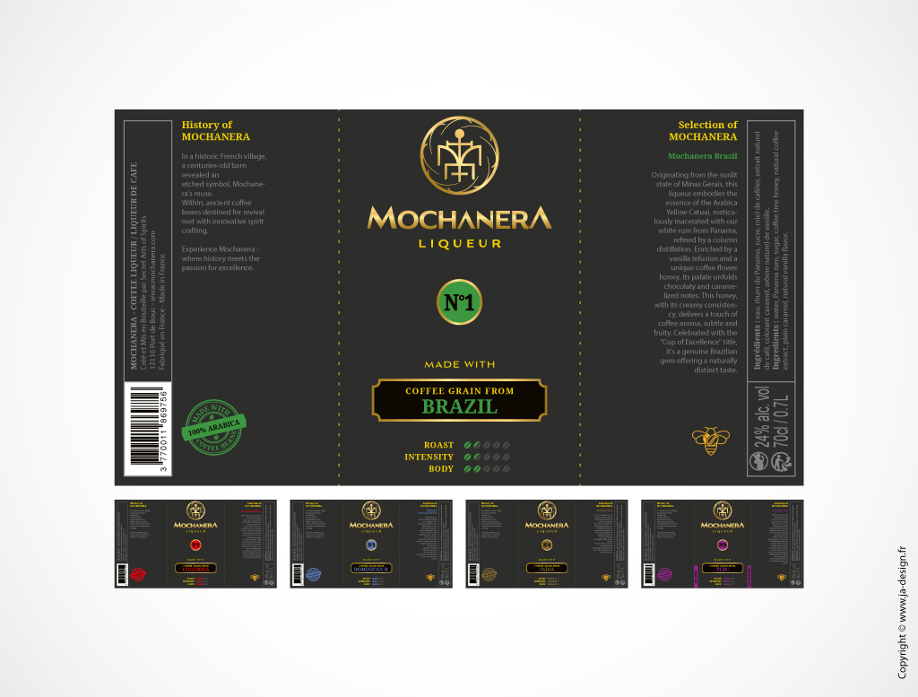 design etiquette liqueur Mochanera bouteille spiritueux